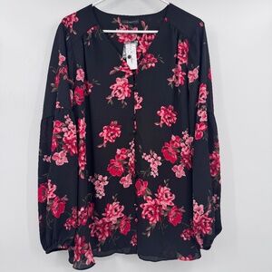 Lane Bryant Top Women 16 NEW Black Pink Floral Fairy Whimisgoth Sheer Cottage
